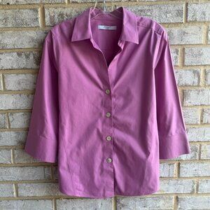 Foxcroft NYC 3/4 Sleeve Button Up Collared Pink Shirt Women's Size 12